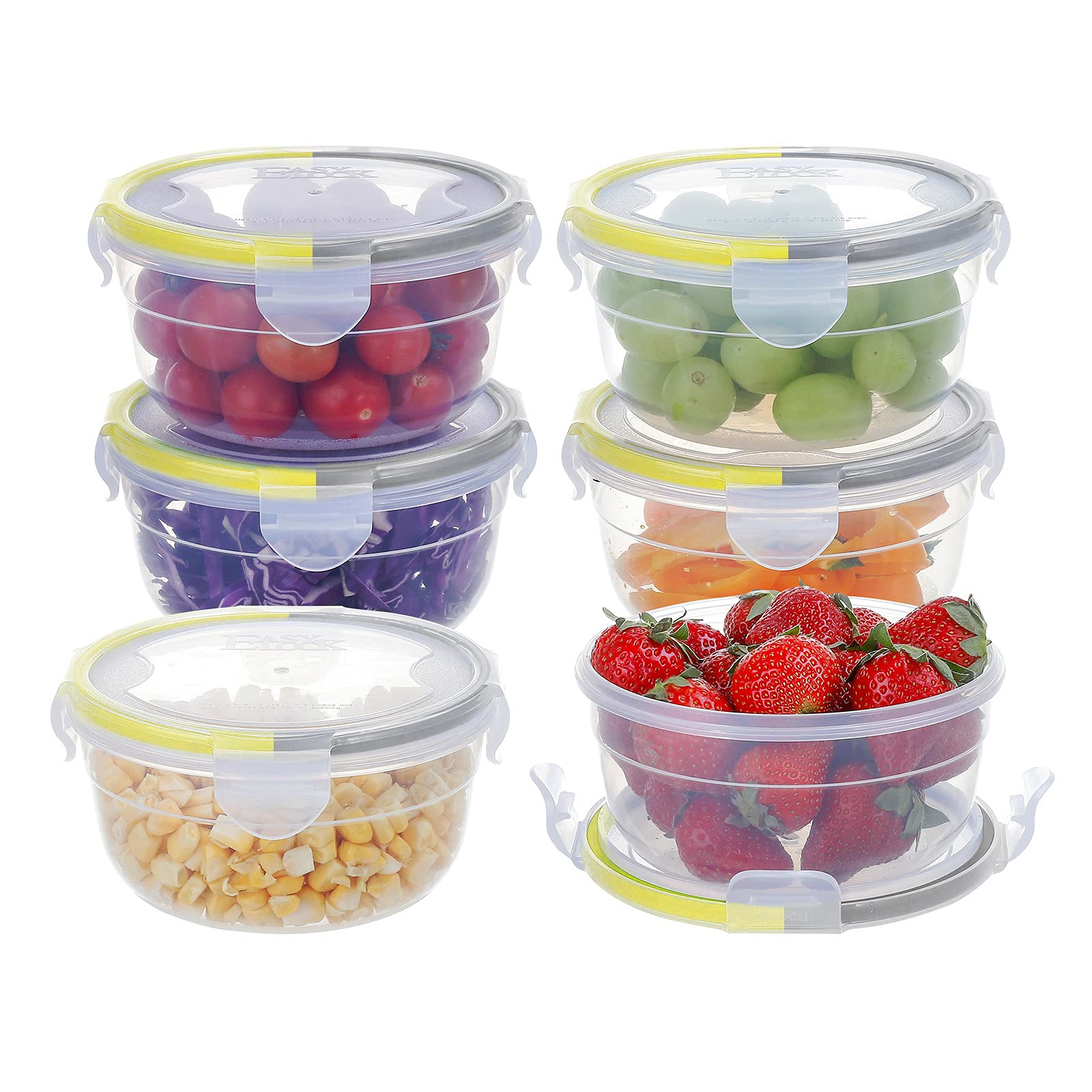 [6 Pack]10.1oz/300ml Plastic Small Food Storage Container with Lid, Airtight Round Storage Bowls,Leak-proof Sauce Containers,Microwave, Freezer and Dishwasher Safe