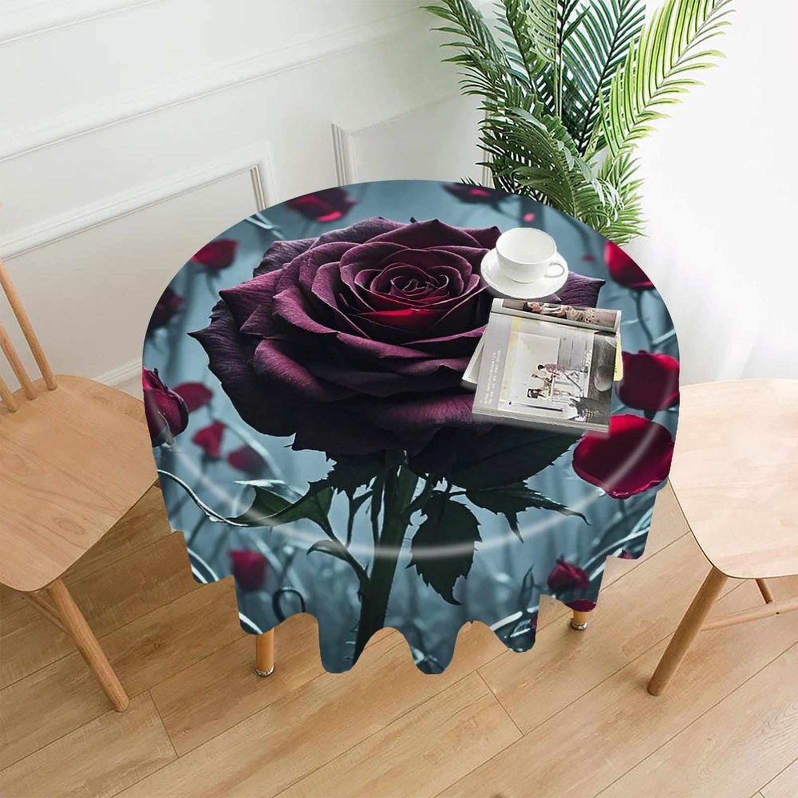 FekiLoot Rose Gothic Tablecloth Decorative Round Table Cloth Wrinkle Resistant Washable Circle Table Cover Round Tablecloth for Picnic Party Camping Dining 60 Inch