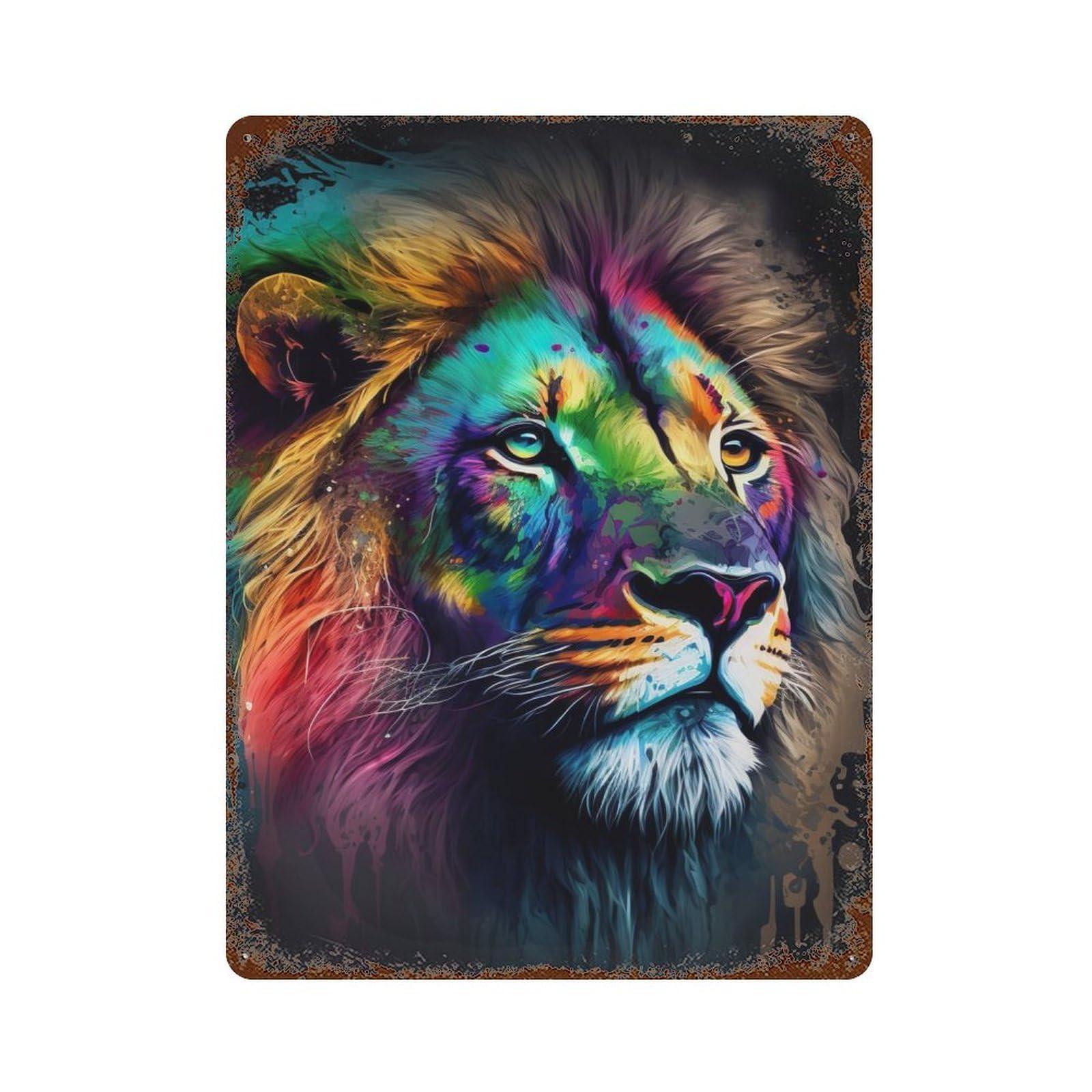 Garage Style Color Splash Lion Rustic Tin Plaque 15.7"x11.8", Classic Wall Plaque for Bar And Workshop