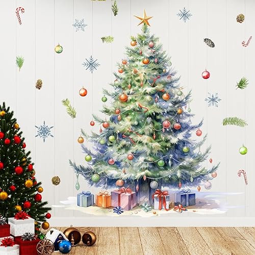Miniatura 3 de 64.96 x 59.05 pulgadas, calcomanías de pared grandes de acuarela para árbol de Navidad, removibles, bricolaje, acuarela, árbol de Navidad,