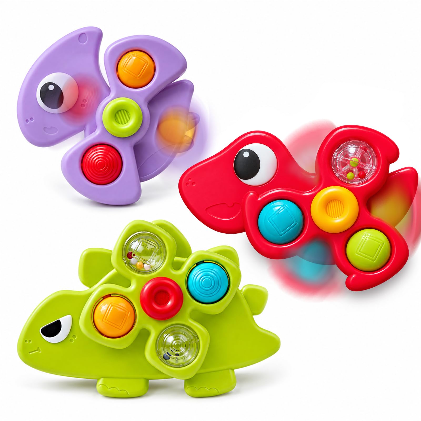 Kdoliti Suction Spinners for Babies,Baby Toy 1 Year Old,Sensory Fidget Toys for Kid,Toddler Travel Toy for 1 2+ Year Olds,Toy for 1 2 Year Old Gift,3 Pcs High Chair Toy with Suction Cups