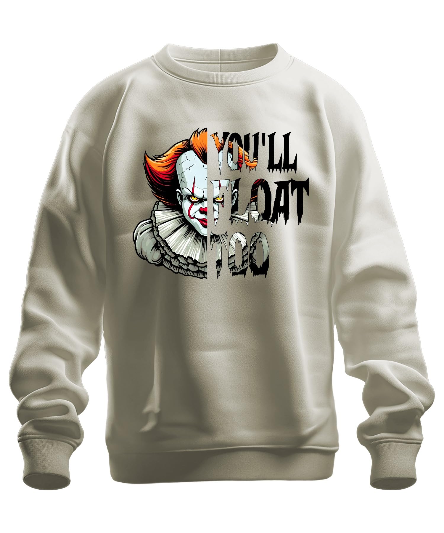 Printera Unisex Natural Pennywise Horror Clown Scary Halloween Retro Vintage Scary Sweatshirt Pullover, S