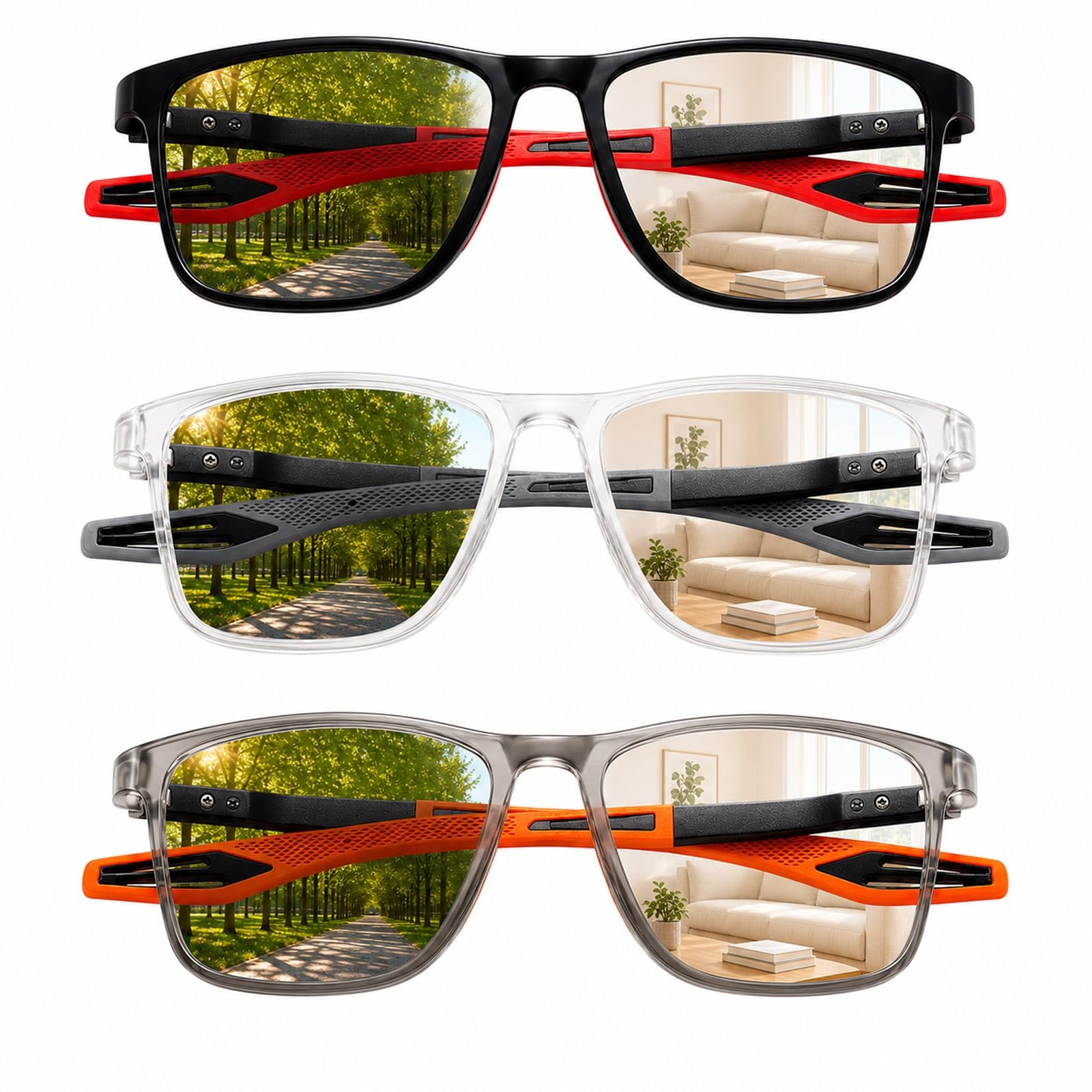 Genérico 3 Pack Gafas de Lectura Progresivas Fotocromáticas, Multifocales Sin Línea para Hombre Mujer, Filtro Luz Azul, TR90 Flexible con Estuche y Paño