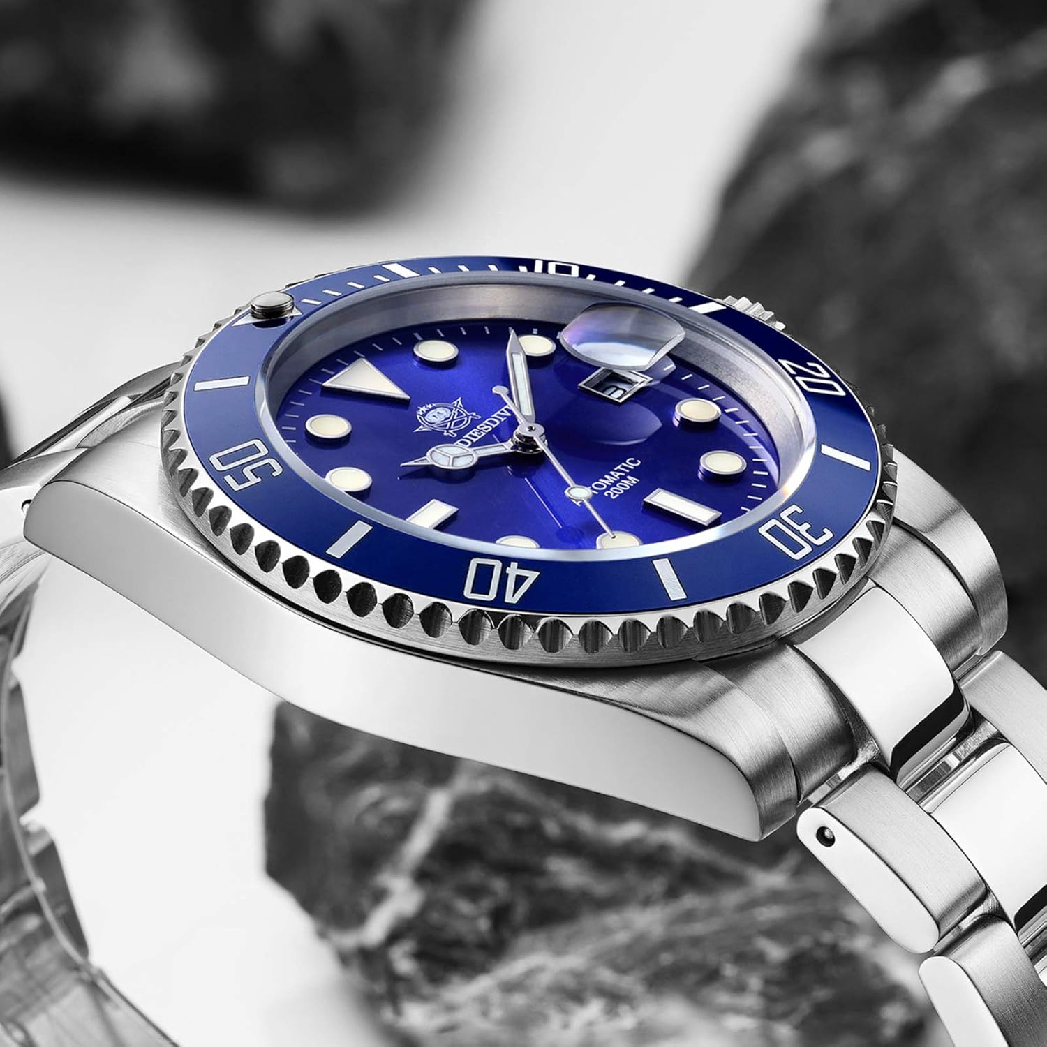 ADDIESDIVE Automatic Watch for Men Waterproof Diver 200 M Date Display Analog Steel Band Japan Mechanical Movement Mens Dive Watch