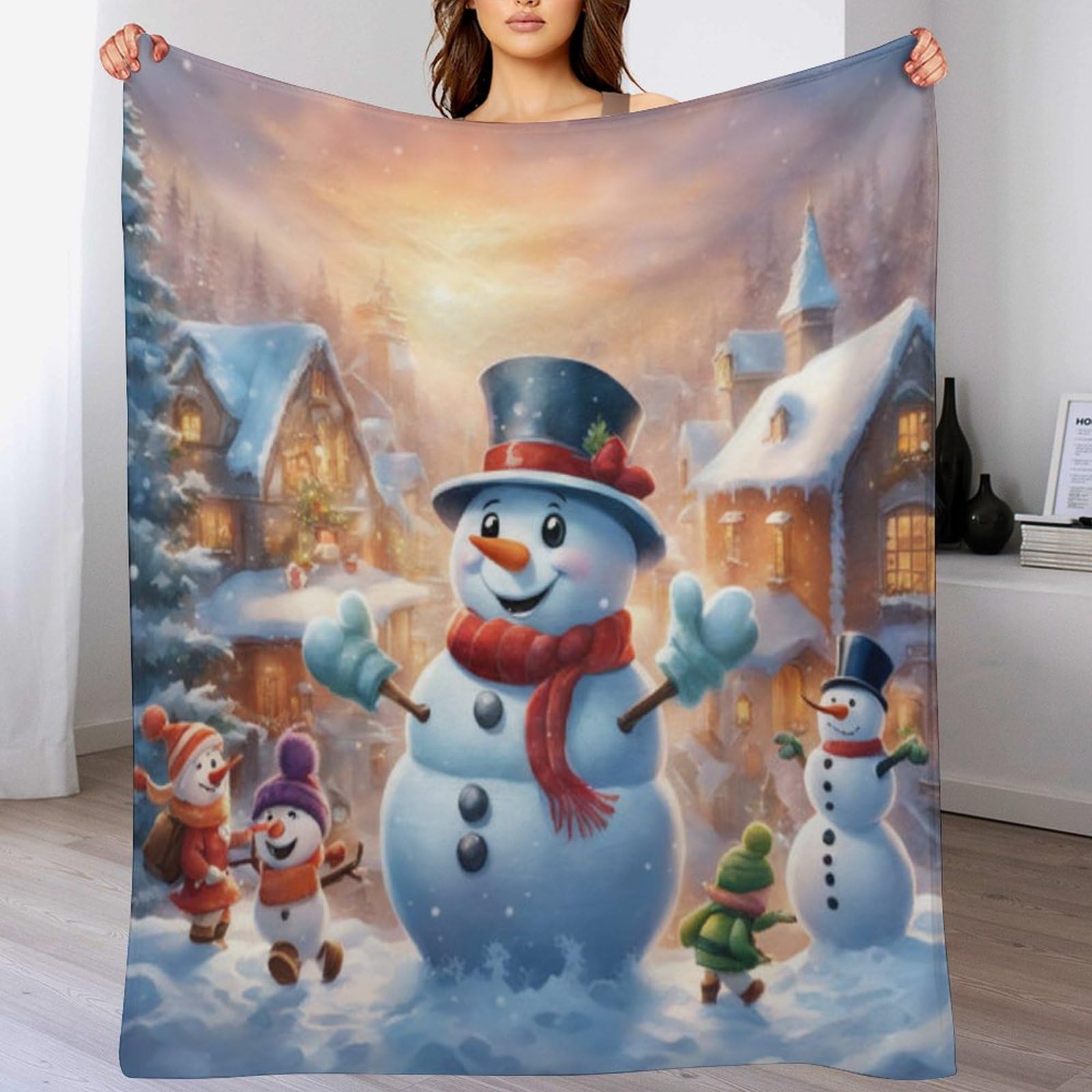 Couverture bonhomme de neige 3D idée cadeau hiver pour lit et sofa