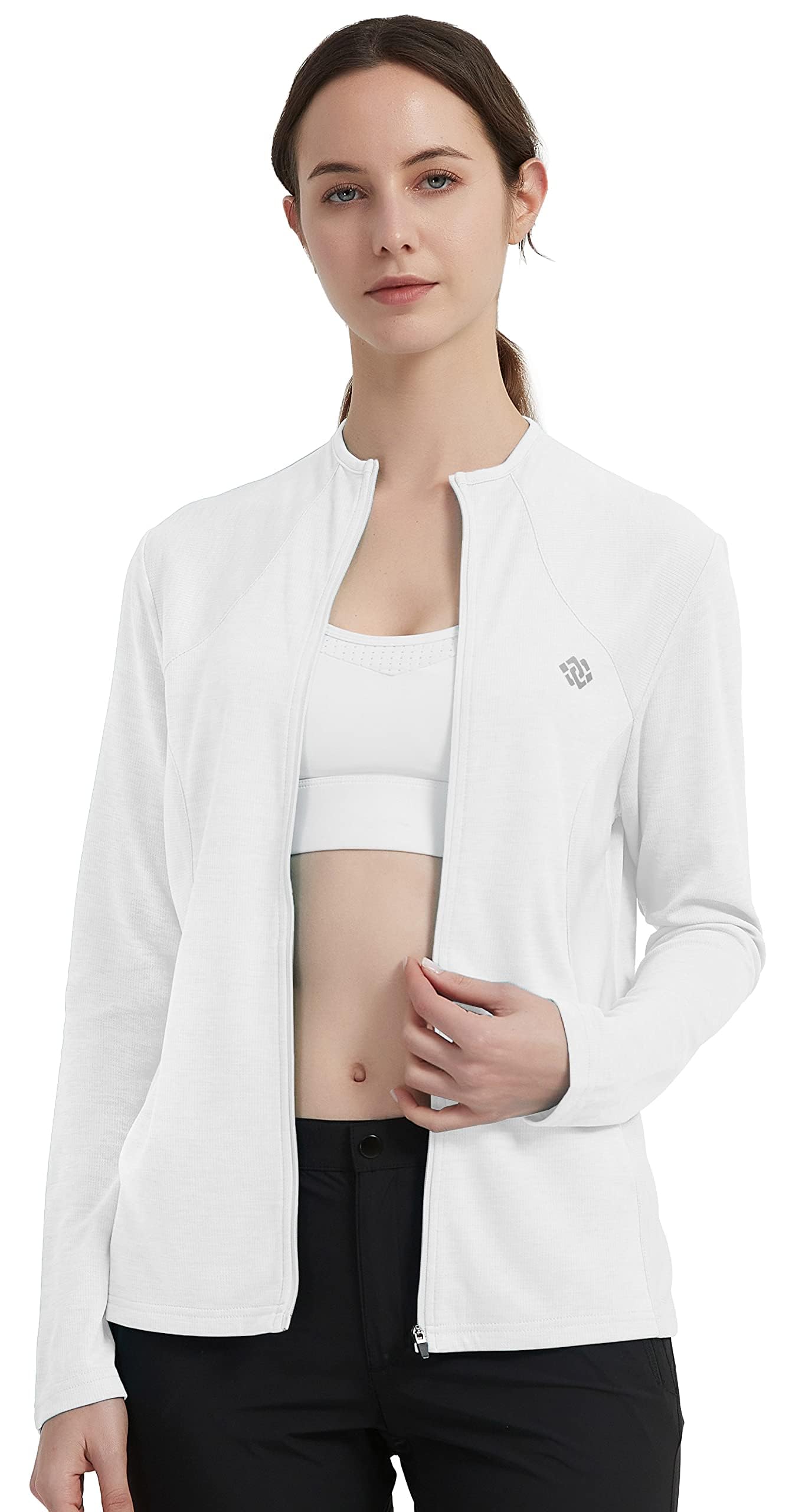 MoFiz Chaqueta Deportiva Mujer Sudadera Ligera de Manga Larga Transpirable con Cremallera Completa Cuello Redondo sin Capucha Running Fitness Yoga — view 6