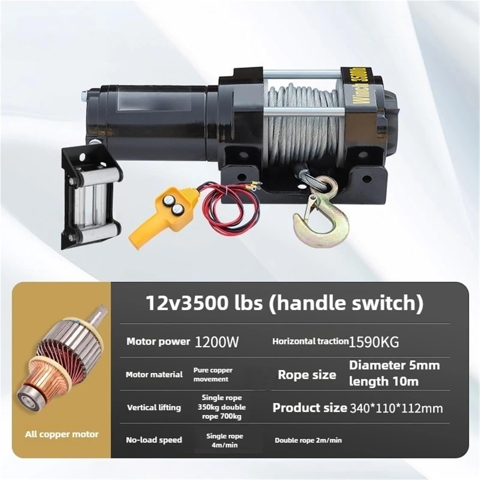 Paranco Elettrico Argani Elettrici Per Auto Fuoristrada Montati Su Veicolo 12v Gru Per Camion Con Trazione Elettrica Multifunzione Verricello Elettrico(A 12V-3500LBS)