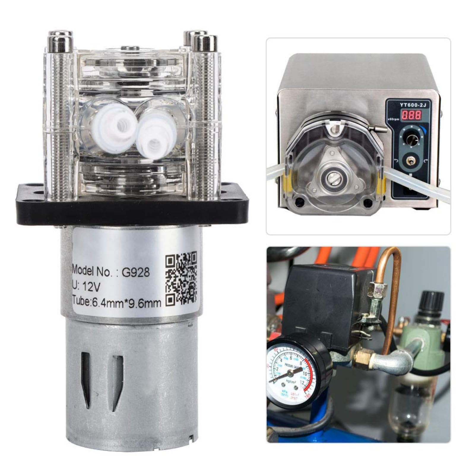 Pompe Liquide Péristaltique G928, Pompe Péristaltique Trois Rouleaux | Grand Débit 500ml/min, Tube Silicone Alimentaire, 3 Rouleaux en Acier Inoxydable 304, pour Aquarium et Laboratoire