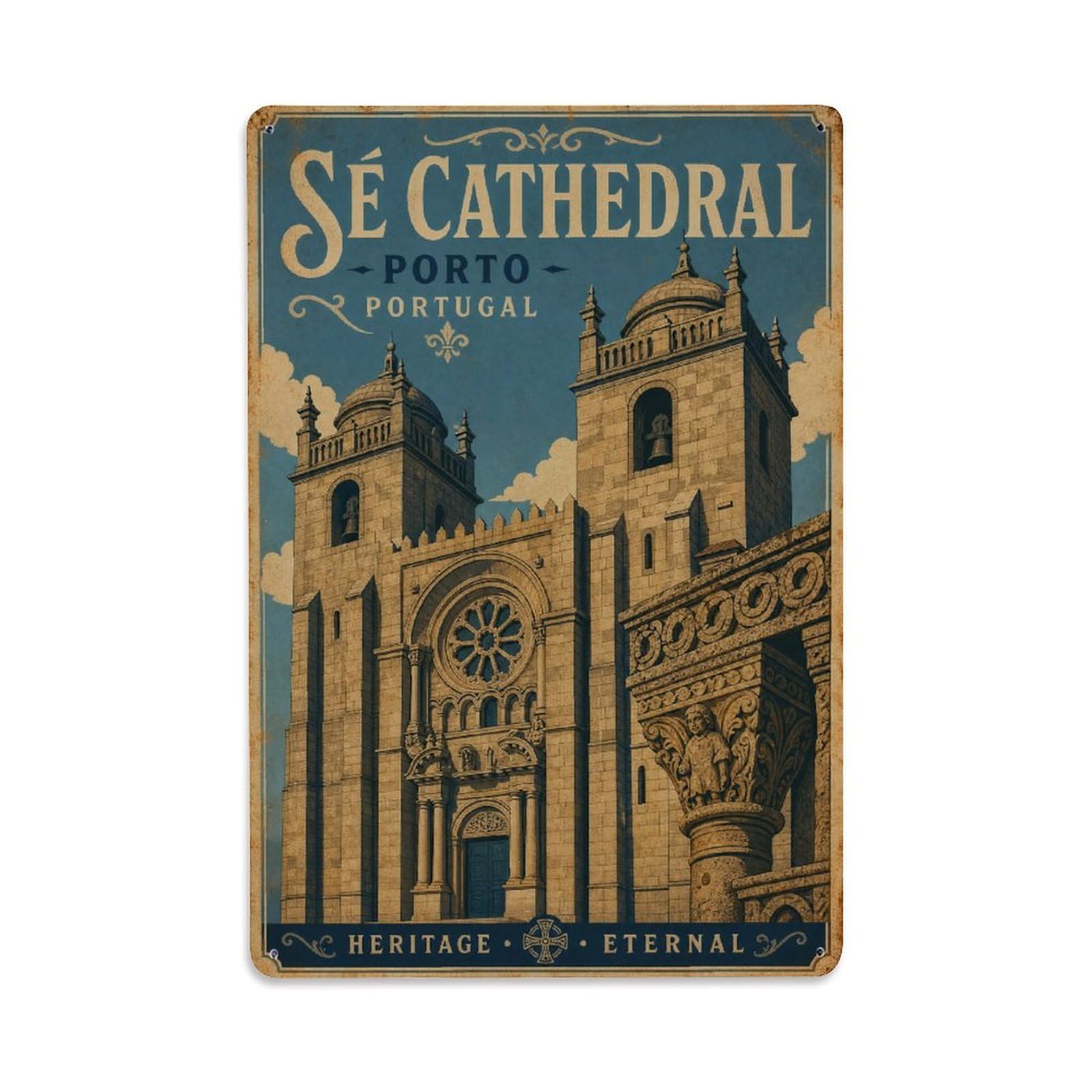 Huiyhb 8X12inch(20X30cm) Vintage Travel Cathedral Se Romanesque Architecture Detail Portugal Metal Tin Sign