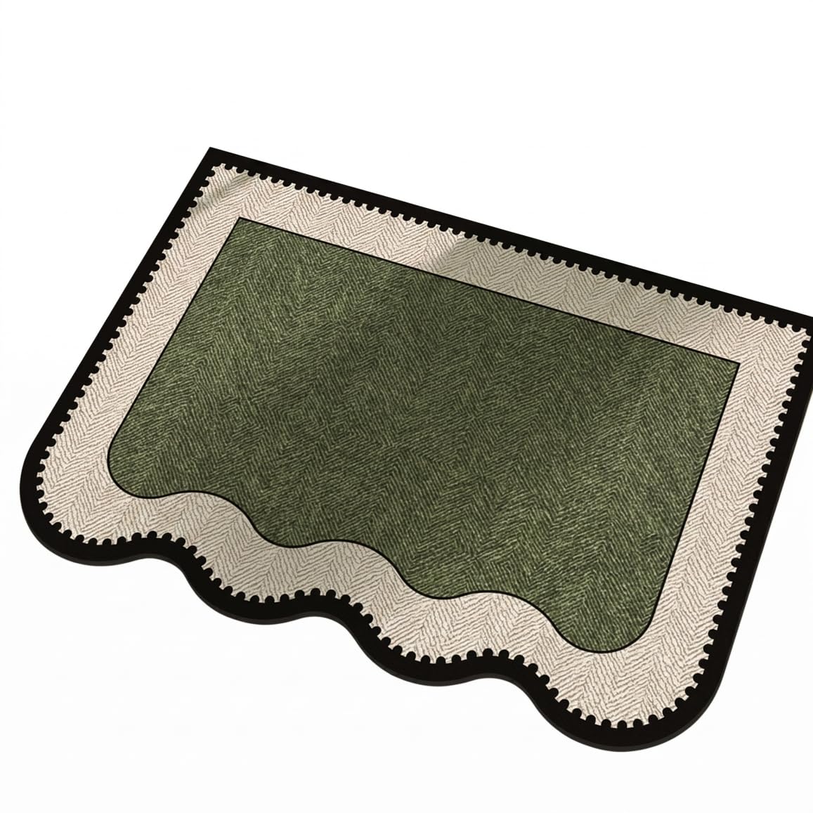 Quick Drying Bath Mat, Non-slip Green Scalloped Edge Bathroom Rug, Absorbent Floor Mat, 19.69x31.50 Inch Bathroom Rugs