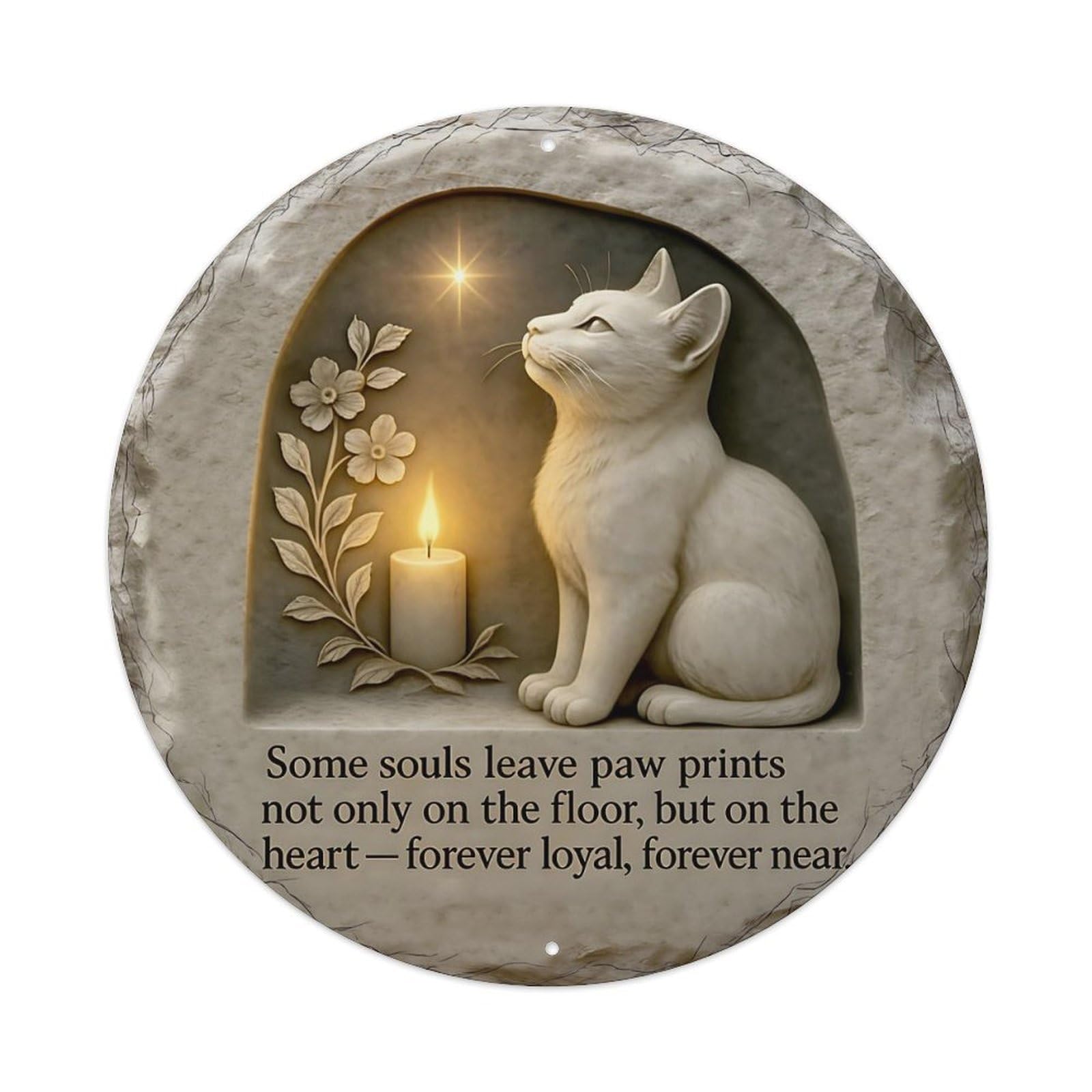 Cat Candle Flower Light Stone Round Tin Sign Vintage Metal Sign Home Bar Garden Indoor & Outdoor Wall Decor Retro Metal Poster 8x8 Inch