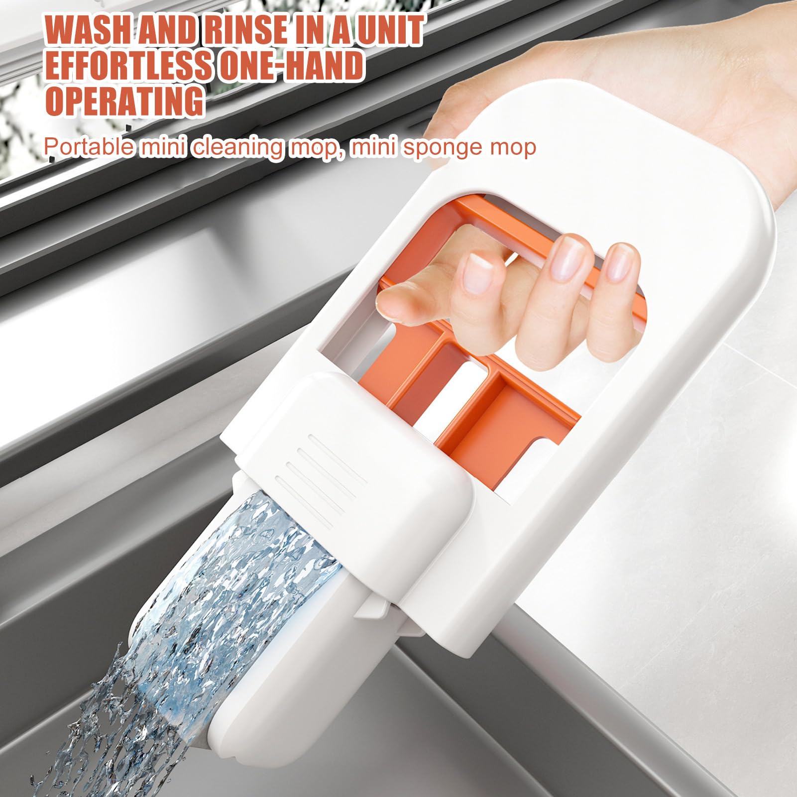 Mini Balai éponge Auto-serrant - Vadrouille Lavable, Sans Contact Main, Pour Salle De Bain, Cuisine, Vitres - 4