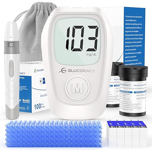 Glucoracy G-425 Glucose Monitor Kit, Blood Sugar Monitor with Glucose Meter, Lancing Device, 100 Test Strips and 100 Lancets, Blood sugar testing kit for Home Use, Diabetes Home Testing Kit