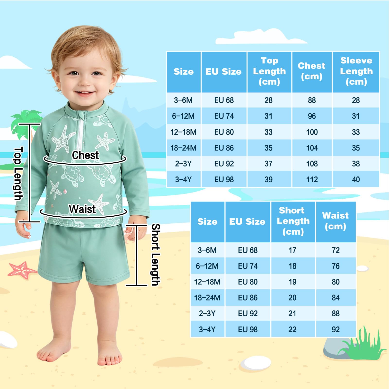 Conjunto de baño de Dos Piezas para niños pequeños Gorro Camiseta de baño de Manga Larga y Pantalones Cortos para la Playa la Piscina y Las Vacaciones