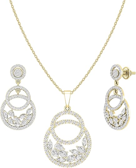 Dazzlingrock 2.85 CTW Diamond Circle Pendant & Dangle Earrings Set in 10K Solid Gold