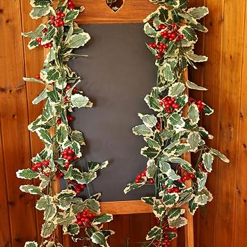 Pack of 2 Artificial Plants Garland with Red Berry Stems, Spring Garden Decor Room Balcony Wedding Decoration Green Plants Table Runner Christmas Decor