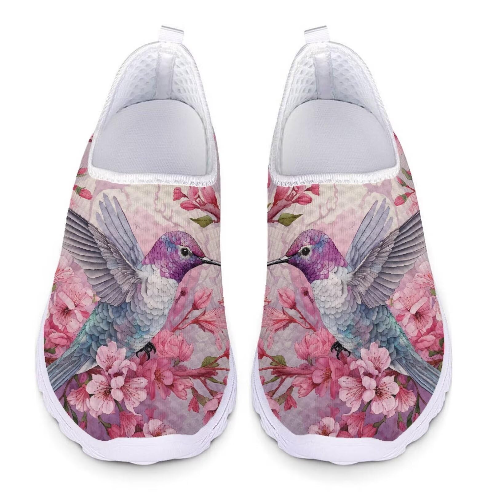 POLERO Floral Hummingbird Water Shoes Womens Athletic Walking Shoes Lightweight Flat Slip-On Aqua Shoes Size 8