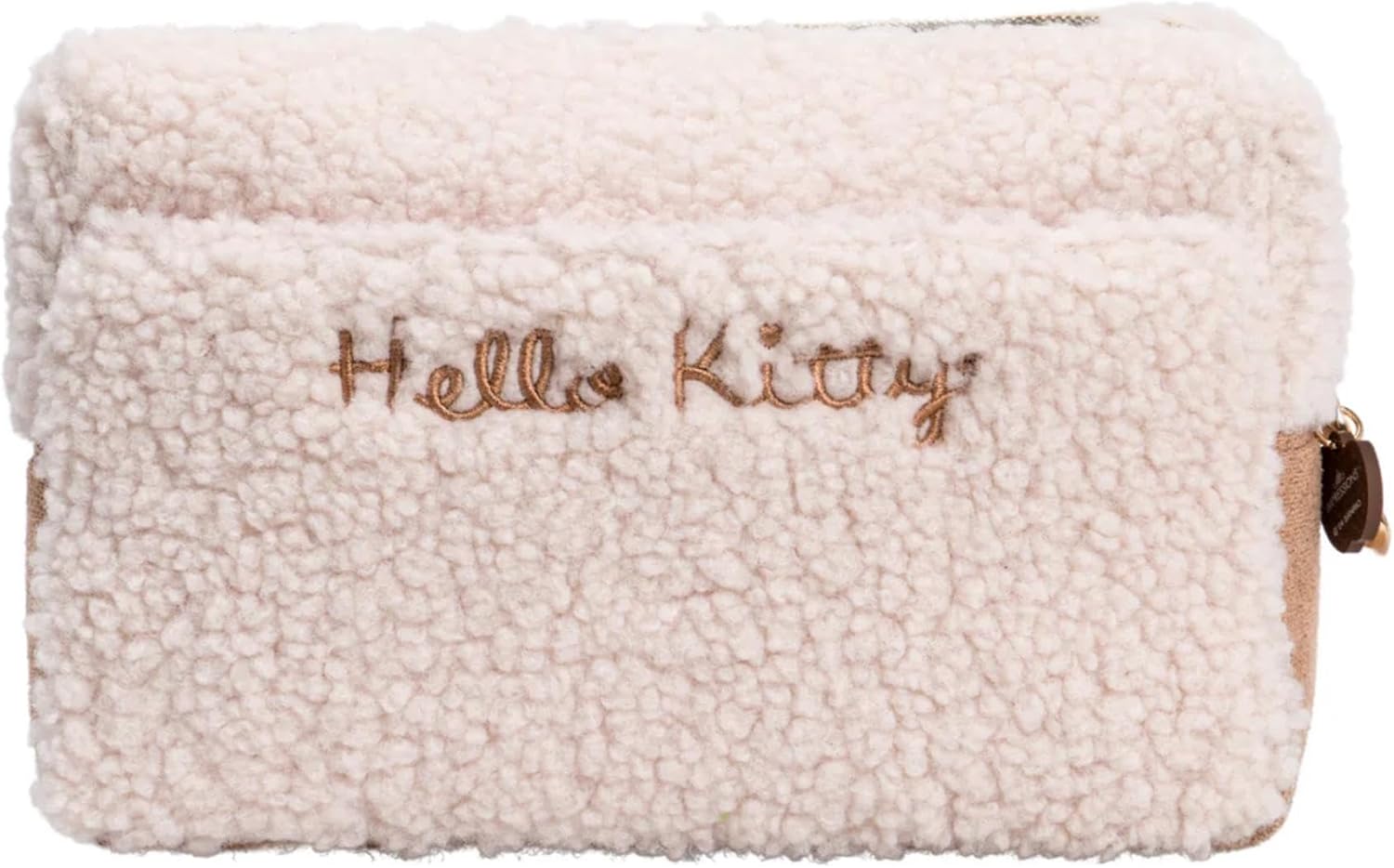 Impressions Vanity Hello Kitty Harvest Cosmetic Pouch for Purse, Travel Makeup Bag Organizer with Outer Slip Pocket, Hello Kitty Apple Artwork, Faux Sherpa, Embroidered Cursive Signature - Image 3