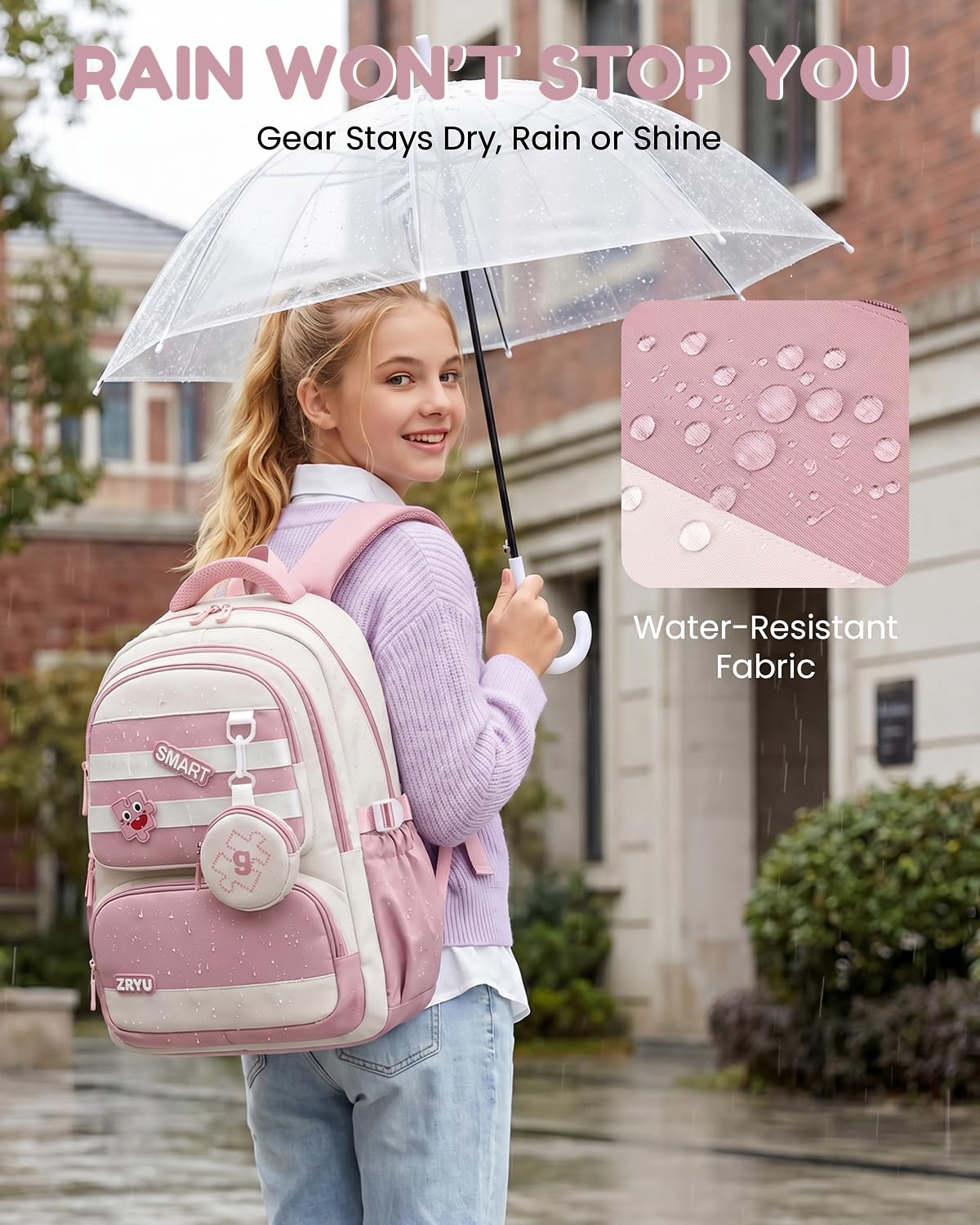 Amythe Schulrucksack für Mädchen Teenager, Großer Rucksack Schule mit 15,6" Laptopfach, Leichte Wasserdichter Schultasche Mädchen 3.-9. Klasse, Lässiger Tagesrucksäcke, Rosa