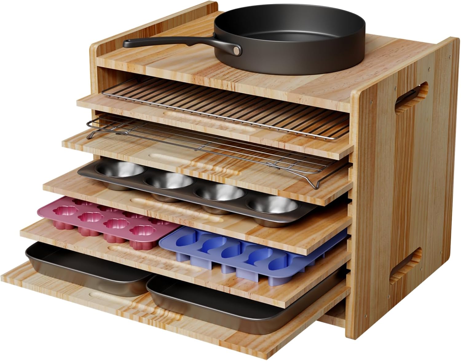 Product image of 7 Tiers Cookie Sheet Organizer for Cabinet, Wooden Tray Dividers for Kitchen Cabinets Baking Sheet Pan Organizer, for Heavy Pans, Cutting Board, Bakeware, Kitchen Cupboard Storage, Solid Wood