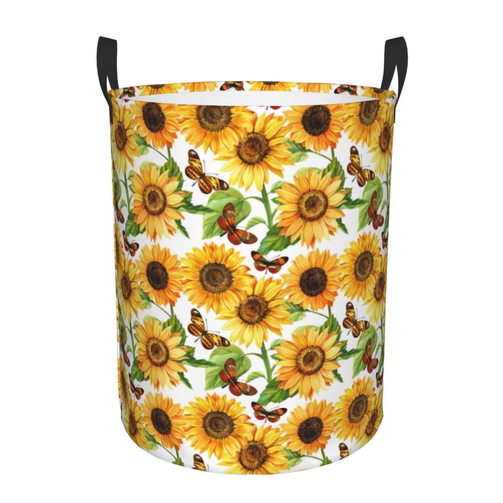Laundry Basket Watercolor Sunflowers Laundry Hamper Waterproof Idea Hampers Large Collapsible Baskets with Handle Suitable for Bedroom Bathroom Utility Room Kitchen