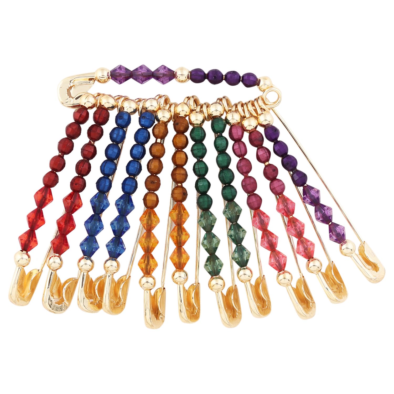 vama FASHIONS Traditional Golden Multicolor beads large size Saree Safety pin heavy Lock Pin dupatta chunri hijab brooch pins for women & girls-picture-7