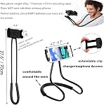 Support de Téléphone Portable Suspendu au Cou Amélioré, Clip de Support de Téléphone Mobile Mains Libres sur Lit/Table 360° Rotation Support de Montage pour iPhone Tablette, Longueur 27.6''/70 cm pour Écran de 4.7''-7.6''