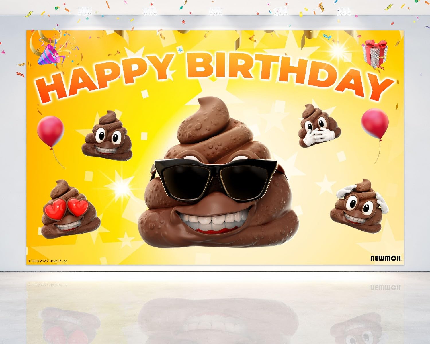 NEWMOJI® Poop Party Backdrop - 5x3 FT, Large Poop-Themed Photo Background for Fun Birthday Celebrations