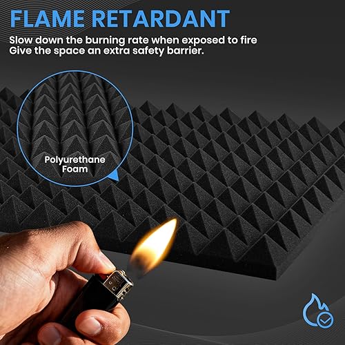 Miniatura 7 de Focusound Paquete de 2 paneles de espuma acústica piramidal, paneles a prueba de sonido de 48 x 24 x 2 pulgadas para paredes, paneles insonorizados