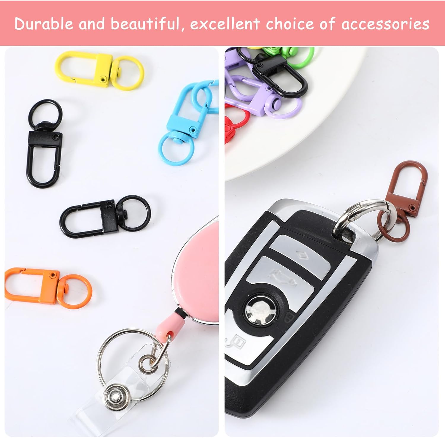 Colorful Keychain Clasp Swivel Lobster Clasp, 50 PCS Metal Lobster Claw Clasps Colorful Keychain Clips Lanyard Clips Swivel Snap Hooks with Key Rings DIY Accessories for Bag Key Chains Connector Craft - Image 5