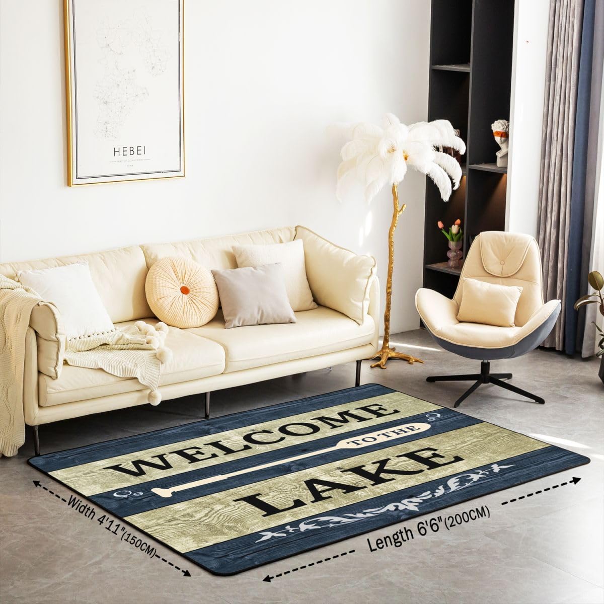 Lake House Non Slip Area Rug 5x7, Retro Paddle Wooden Living Room Rugs for Home Office Indoor Outdoor, Rustic Farmhouse Carpet, Old Barn Lake Paddle Decorative Accent Rug for Lake Lover, Non Shedding