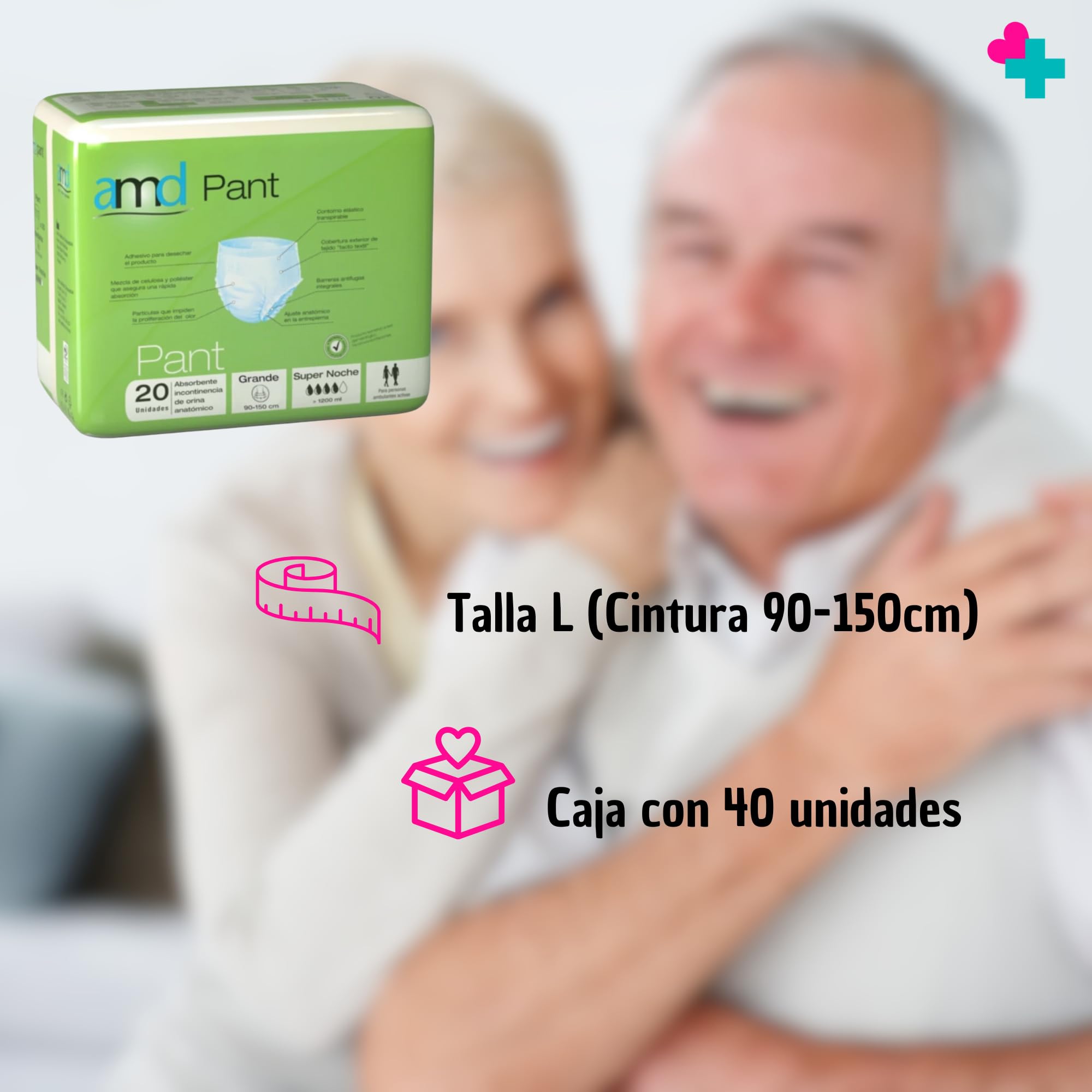 Pañales Adulto Pack 40 Uds. Braga Pañal Adulto Noche. Braga Pañal Desechables. Pañales para Adultos Absorción Máxima. Absorción de +1200ml (40ud, Talla L, (Cintura 90-150cm))