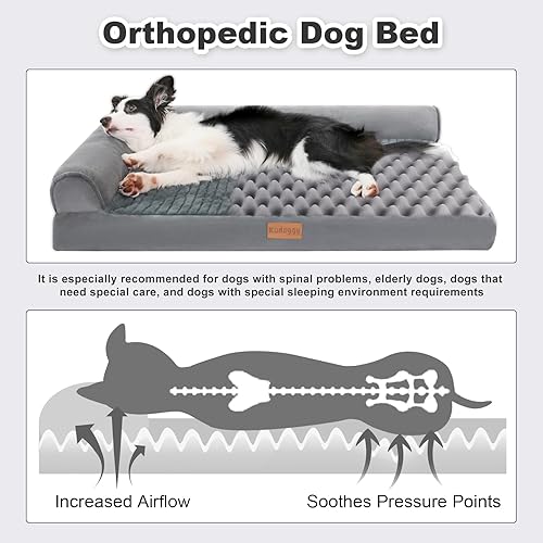 Miniatura 5 de Kudoggy Cama grande para perros, camas ortopédicas para perros grandes, sofá cama para perros con cojín en forma de L, cama para perros de espuma