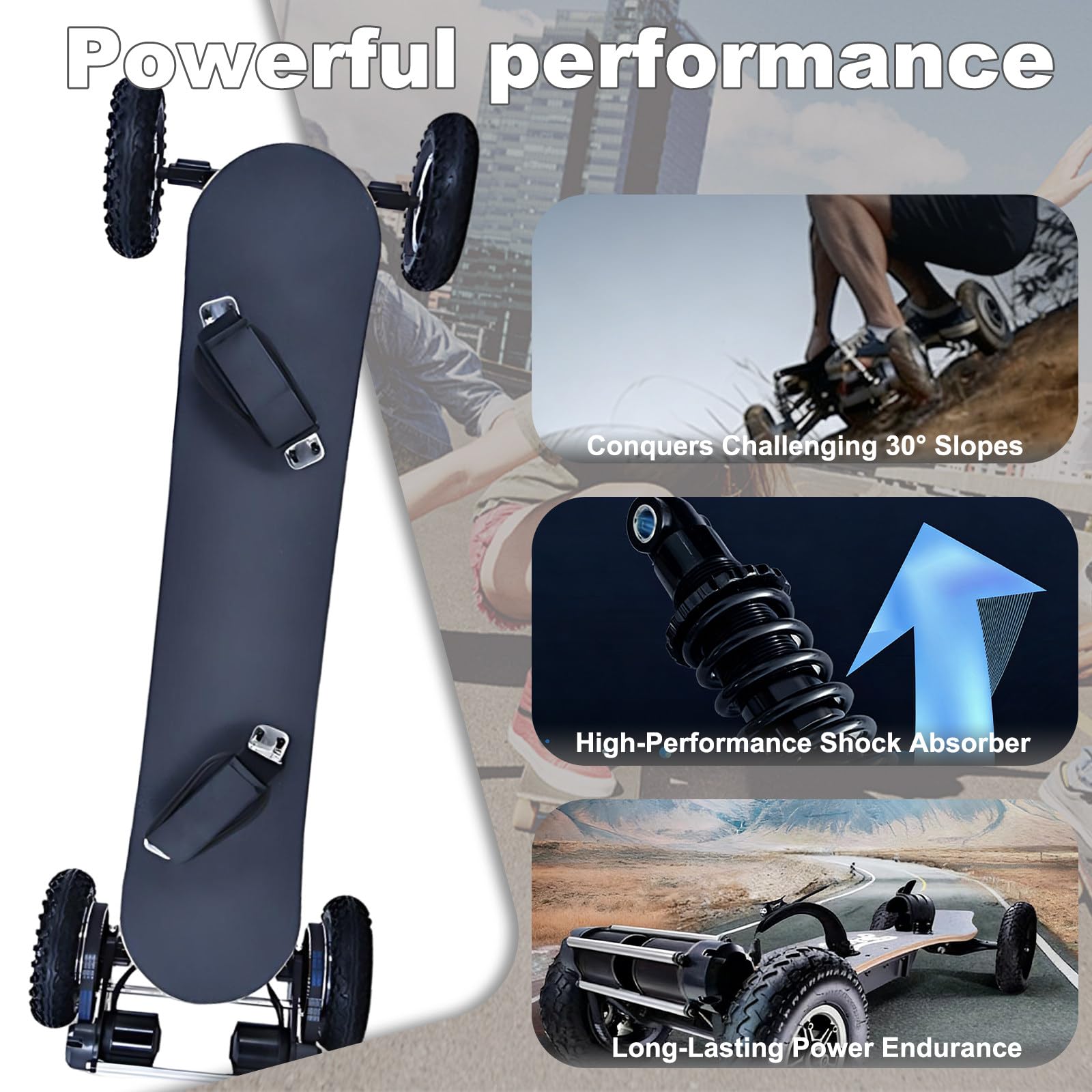 SHAHRYAR Planche à roulettes électrique 1650w avec Télécommande LCD, Vitesse Max 40 Km/H, Autonomie 20 Km, Charge Max 120 Kg, pour Débutants Adultes Et Adolescents. Leftfoot
