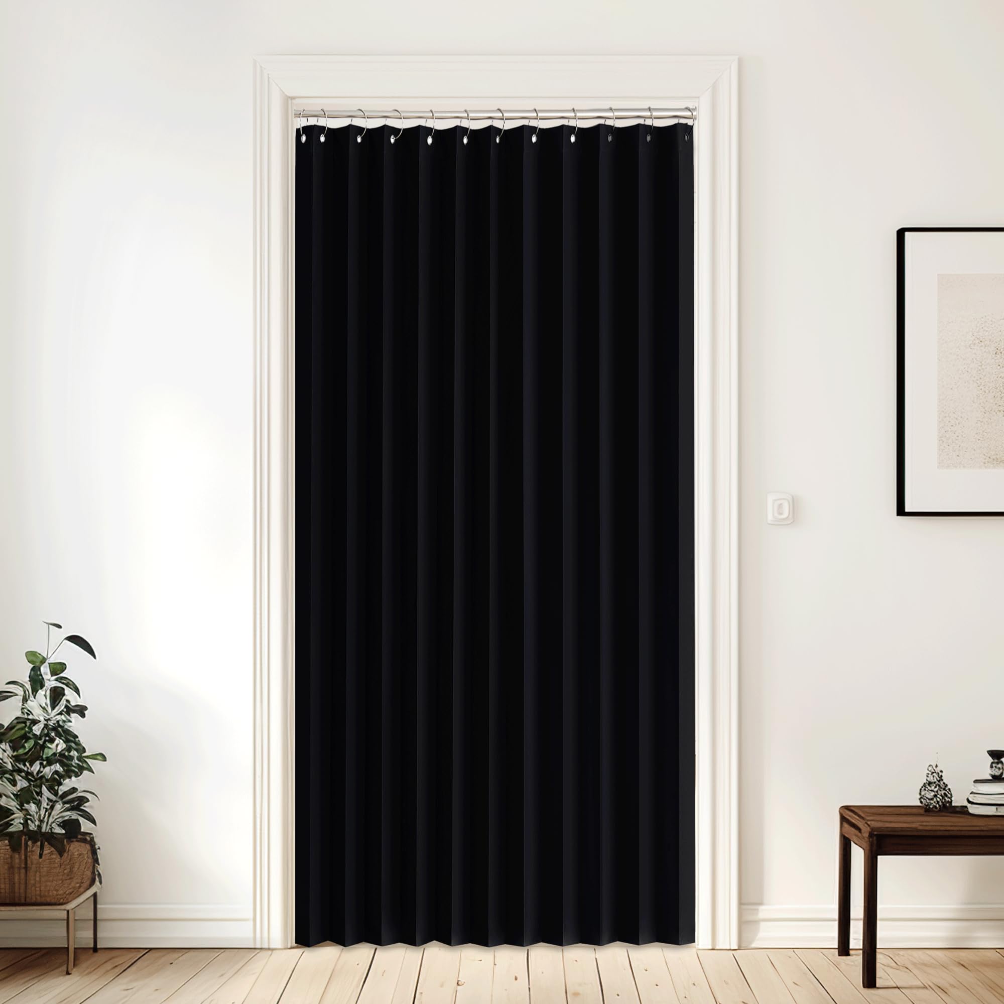 NICETOWN Raumteiler-Vorhang für Wohnzimmer, Wandteiler, breite Vorhänge für Schlafzimmer-Trennwand, wärmeisoliert, Privicy-Türpaneel für französische Tür, 1 Panel, 152,4 cm B x 203,2 cm L, Schwarz