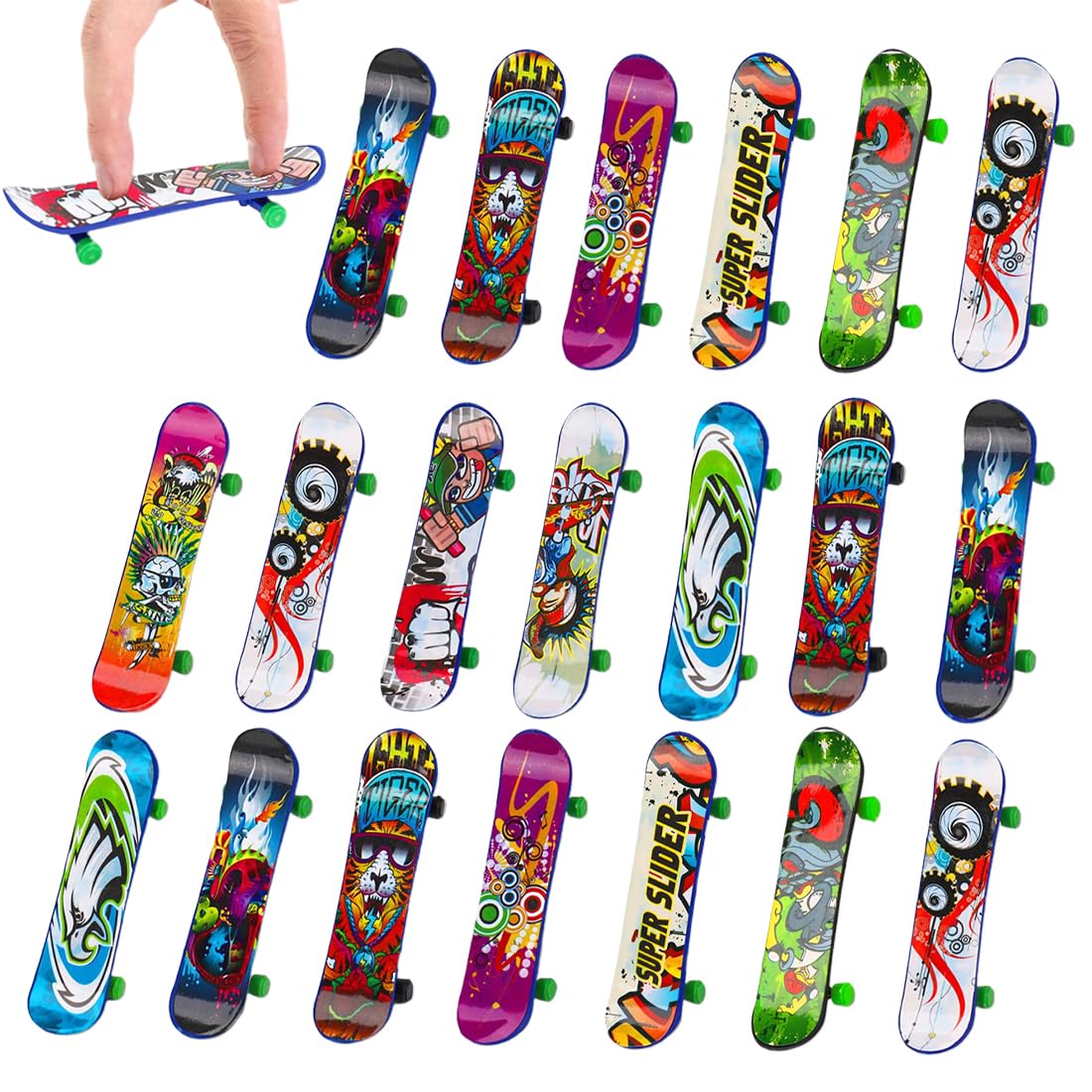 Mini skateboard Mini pattini da dito da 20 pezzi, eleganti pattini da dito, mini pattini,regali di compleanno per bambini con skateboard,pattini professionali(stili casuali)