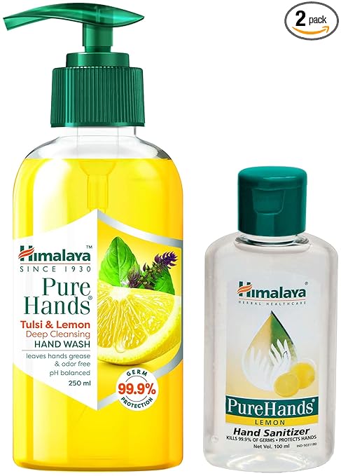 Himalaya Pure Hands Deep Cleansing Tulsi and Lemon Pump 250 ml & Himalaya PureHands Hand Sanitizer, 100ml