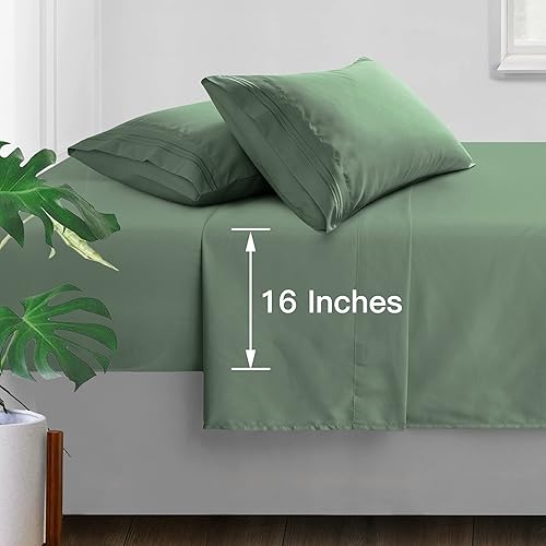Miniatura 4 de Manyshofu Juego de sábanas tamaño Queen de 1800 hilos, sábanas y fundas de almohada de lujo de 16 pulgadas de profundidad, juego de ropa de cama de