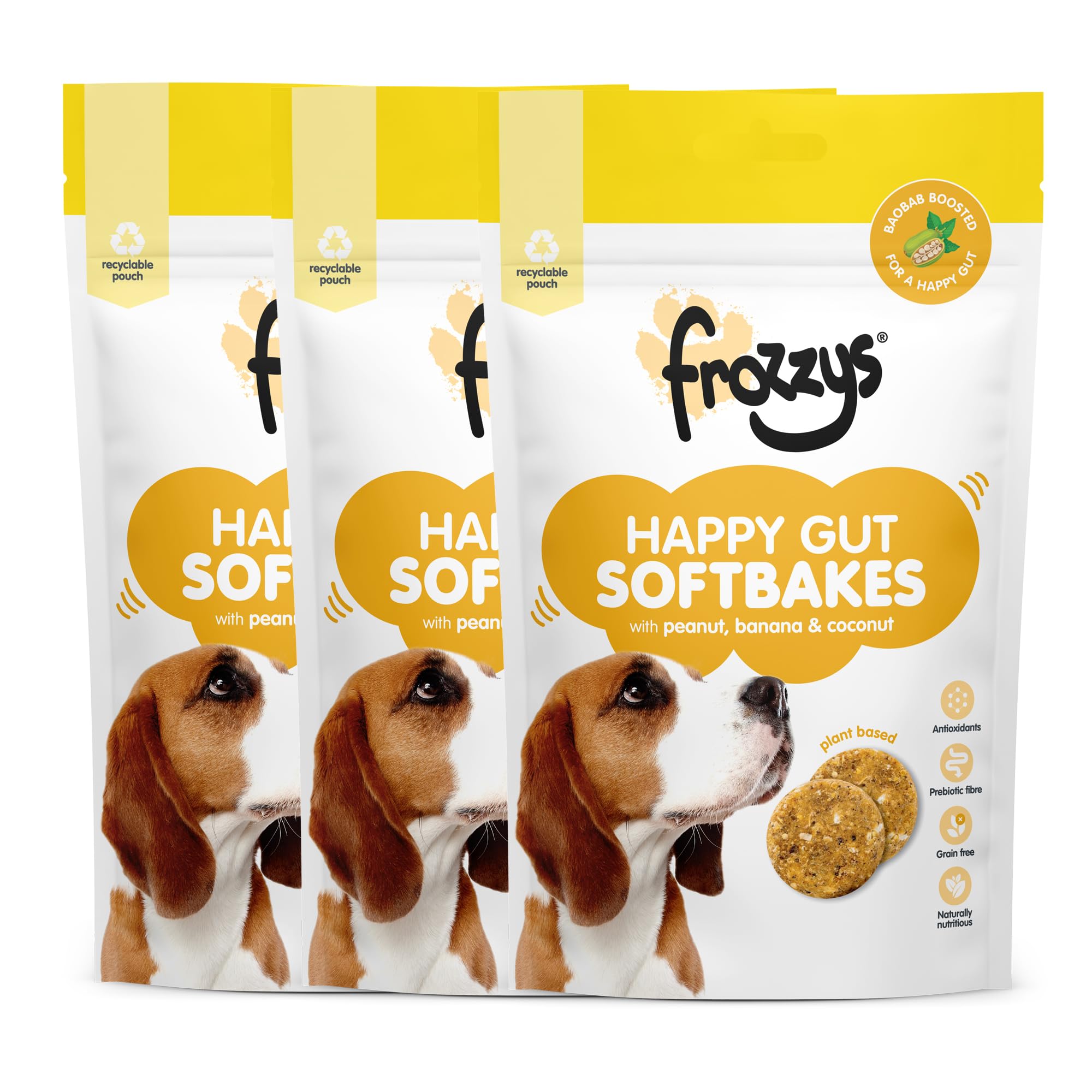 Frozzys Happy Gut Softbakes Grain Free Dog Treats with Prebiotic Fibre & Antioxidants for Gut Health