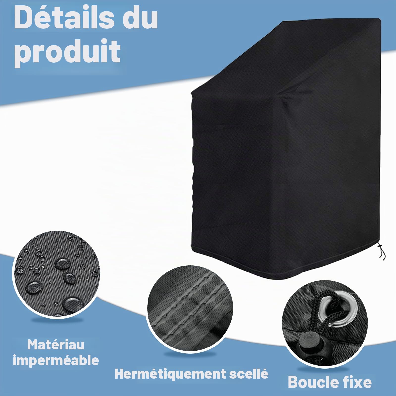 Housse Chaise Extérieur Imperméable 420D Oxford – Housse Fauteuil Jardin Anti-UV Coupe-Vent avec Cordon de Serrage, Housses Protection Chaise Jardin Résistante Toutes Saisons pour Chaises Empilables