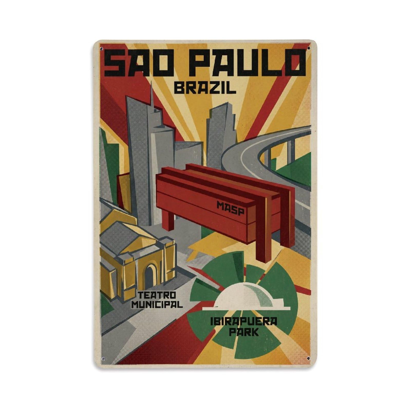 Brazil Sao Paulo Vintage Travel Metal Tin Sign