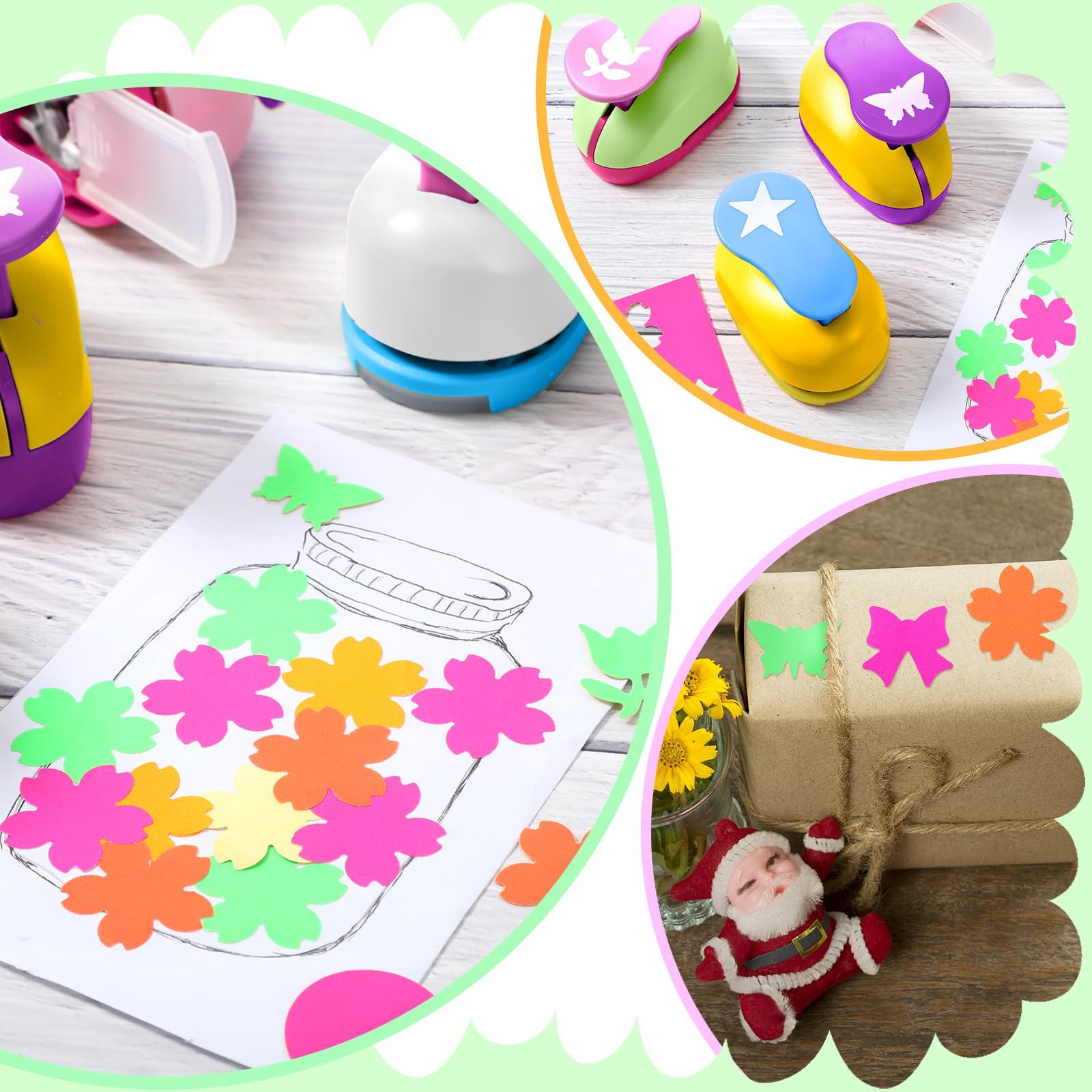 CHENGU 16 perforatori per carta, per scrapbooking, con carta adesiva artigianale, rotondi, stella, quadrato, cuore, fiore, onda (2,5 cm, stile fresco)