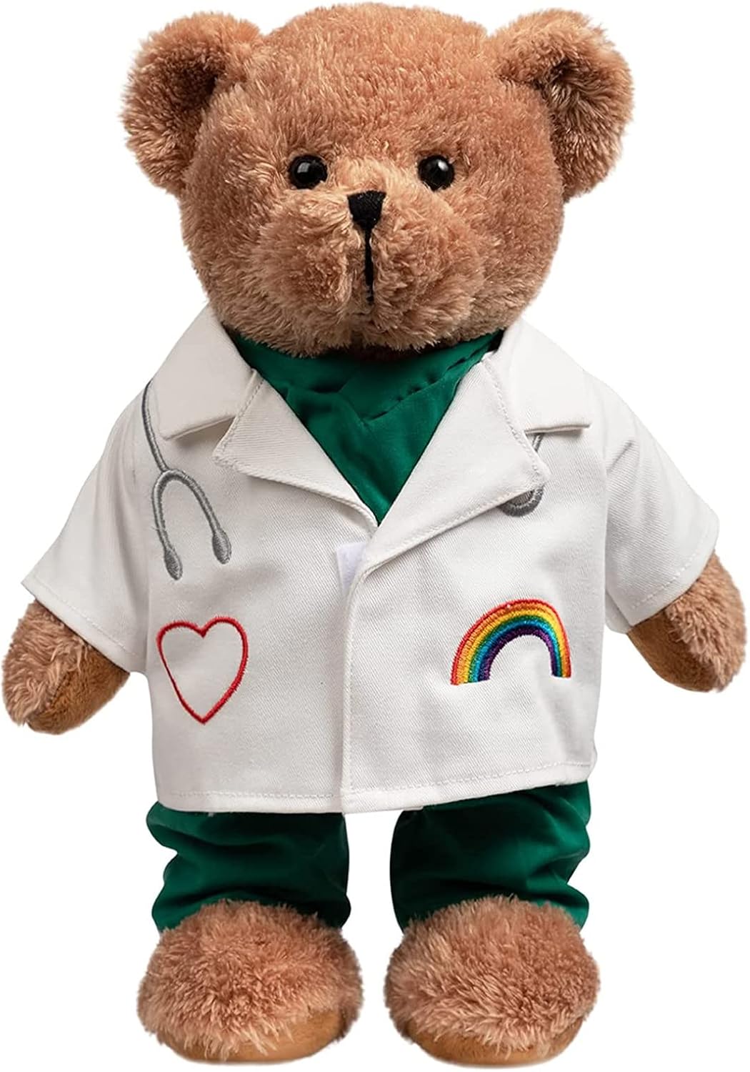 HollyHOME Doctor Bear Stuffed Animal Plush Teddy Bear in Scrubs and White Coat Gifts for Doctors Students and Kids 16 inches,Chocolate Brown Doctor Bear in Scrubs-3