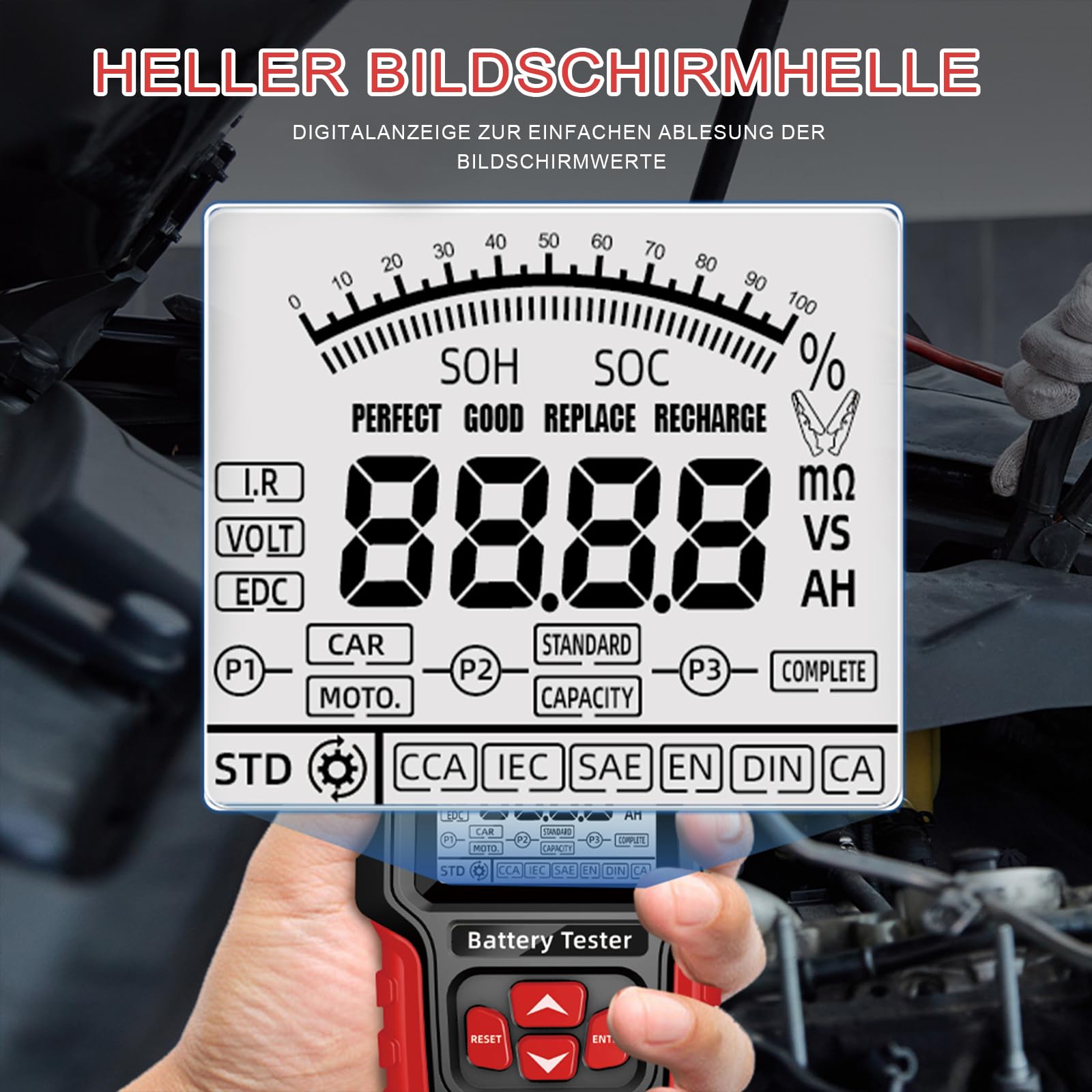 Tester akumulatora samochodowego 100-2000 CCA 12 V/24 V, tester akumulatora samochodowego 3 Ah – 200 Ah, system ładowania samochodu, narzędzie skanujące do testowania baterii cyfrowych Analizator