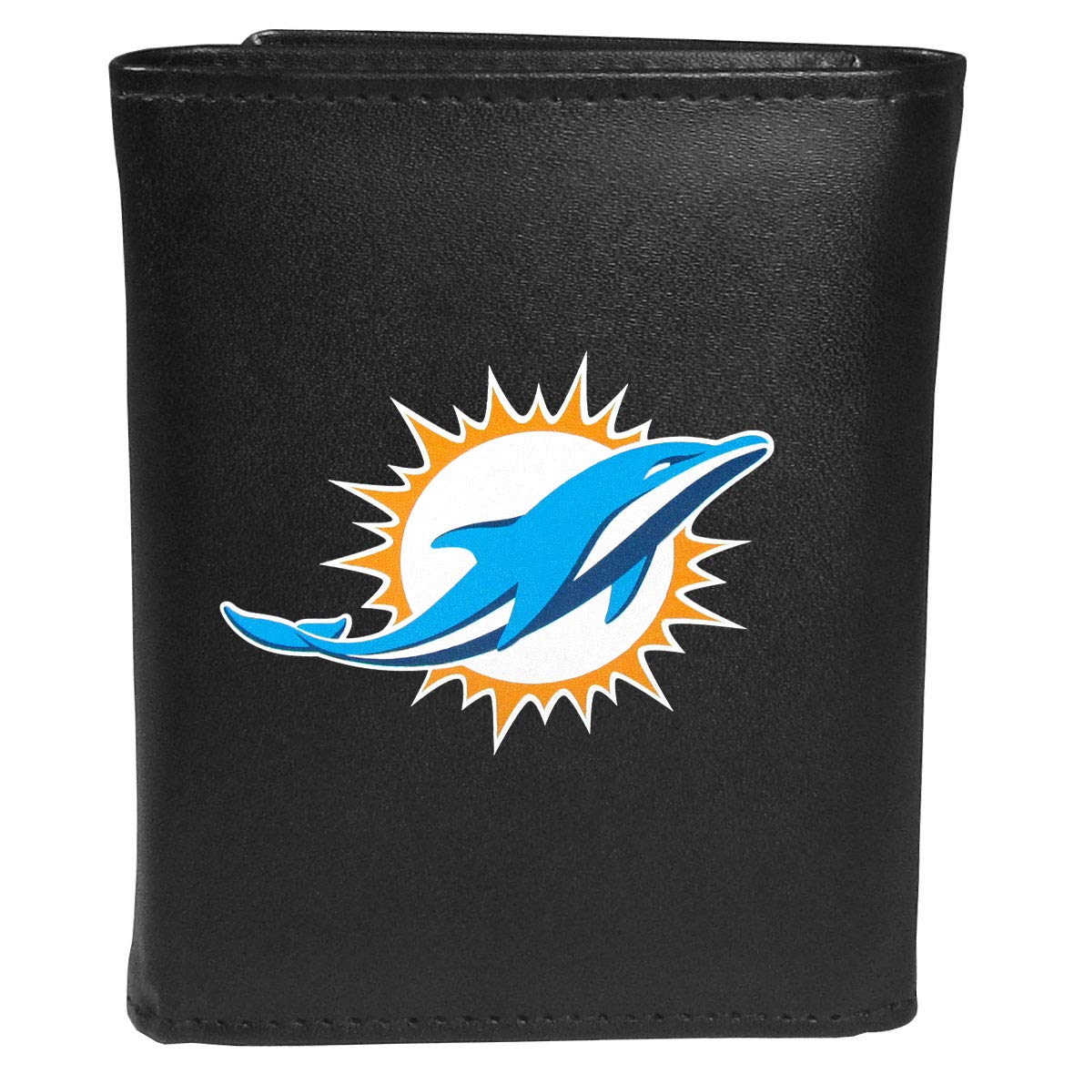 Siskiyou NFL Miami Dolphins Unisex SportsLeather Tri-fold Wallet, Large Logo, Black, One Size