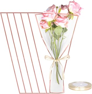 50Pcs Flower Bags for Bouquets Flower Wrapping Paper Floral Sleeve with Ribbons for Mother's Day Wedding Birthday Graduation Gift Packaging