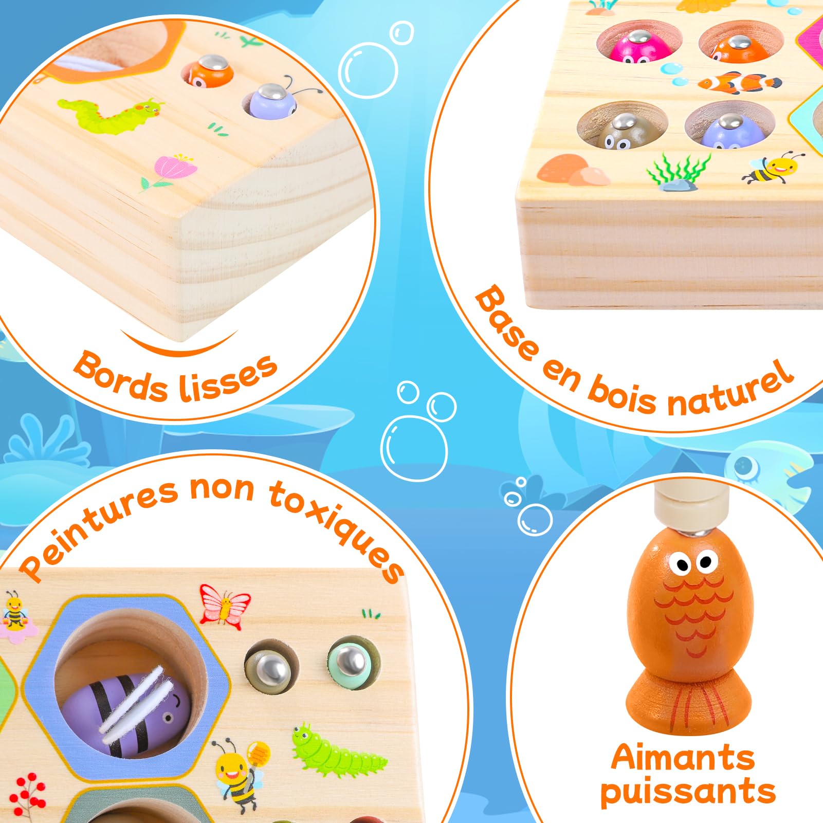 Jeu de pêche magnétique 3 en 1 en bois pour enfants, jouet Montessori éducatif, cadeau d'anniversaire ou de Noël pour garçons et filles de 3 ans