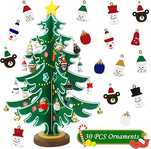 Miniatura 1 de Decoración de escritorio de árbol de Navidad de madera, calendario de adviento para árbol de Navidad, decoración de mesa con adornos