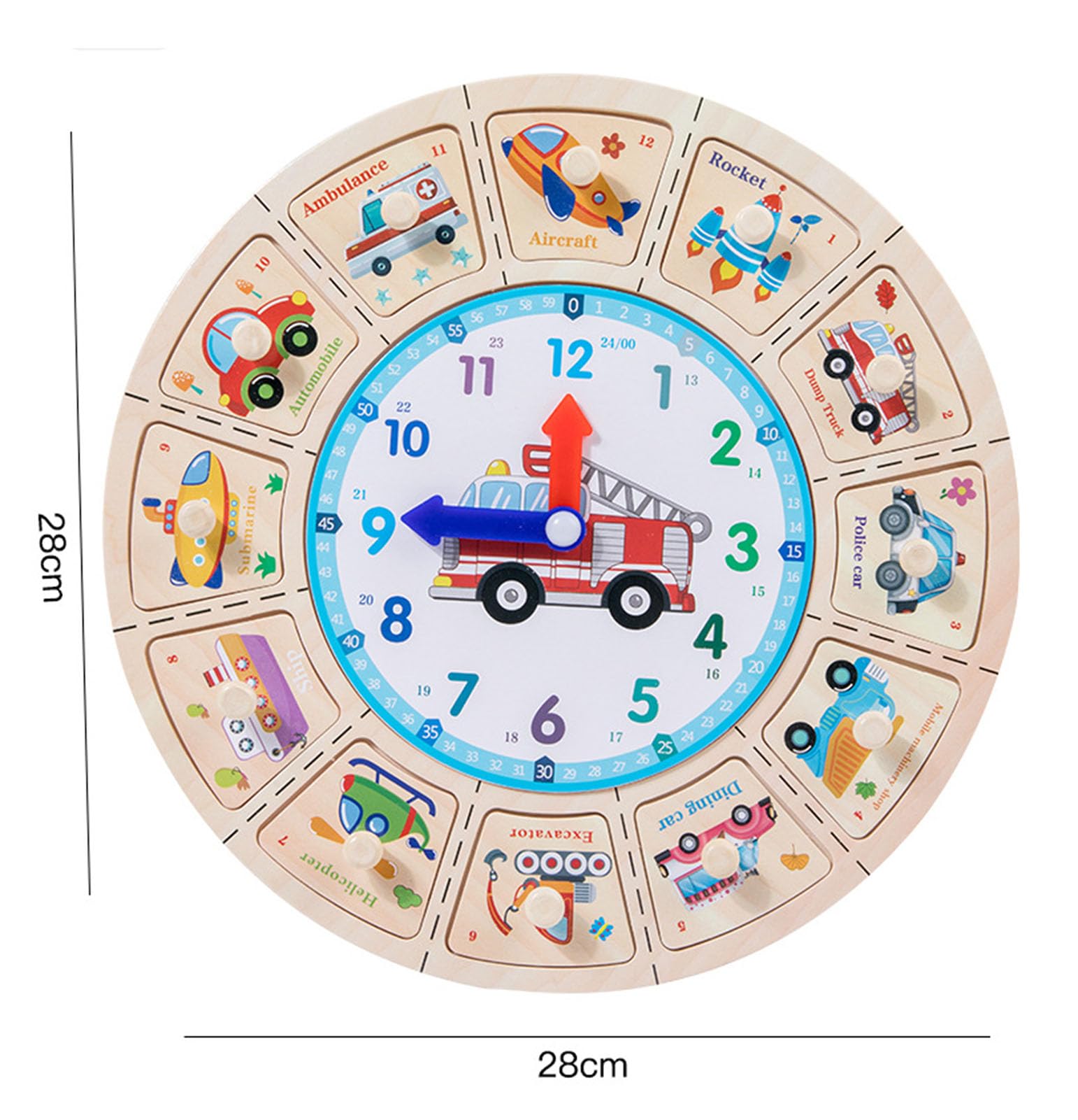 Montessori Holz-Uhr Puzzle-Spielzeug, Frühe Bildungs-Zeiterkennungs-Spielzeug,8 piece Set