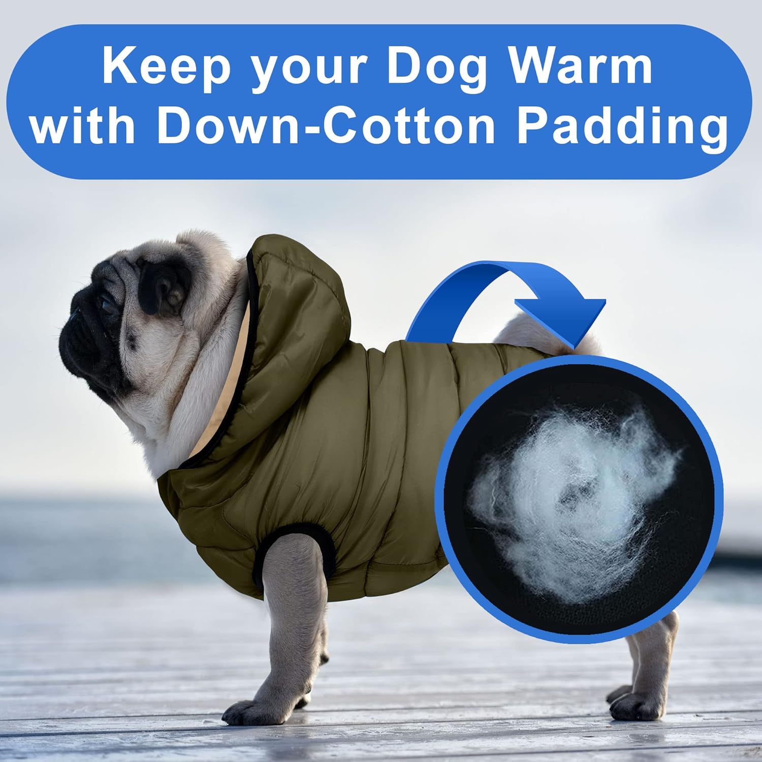 Pawtitas Reversible Windproof Jacket | Water Resistant | Dog Coat for Winter - Green/Beige - XSmall - Pouch Included